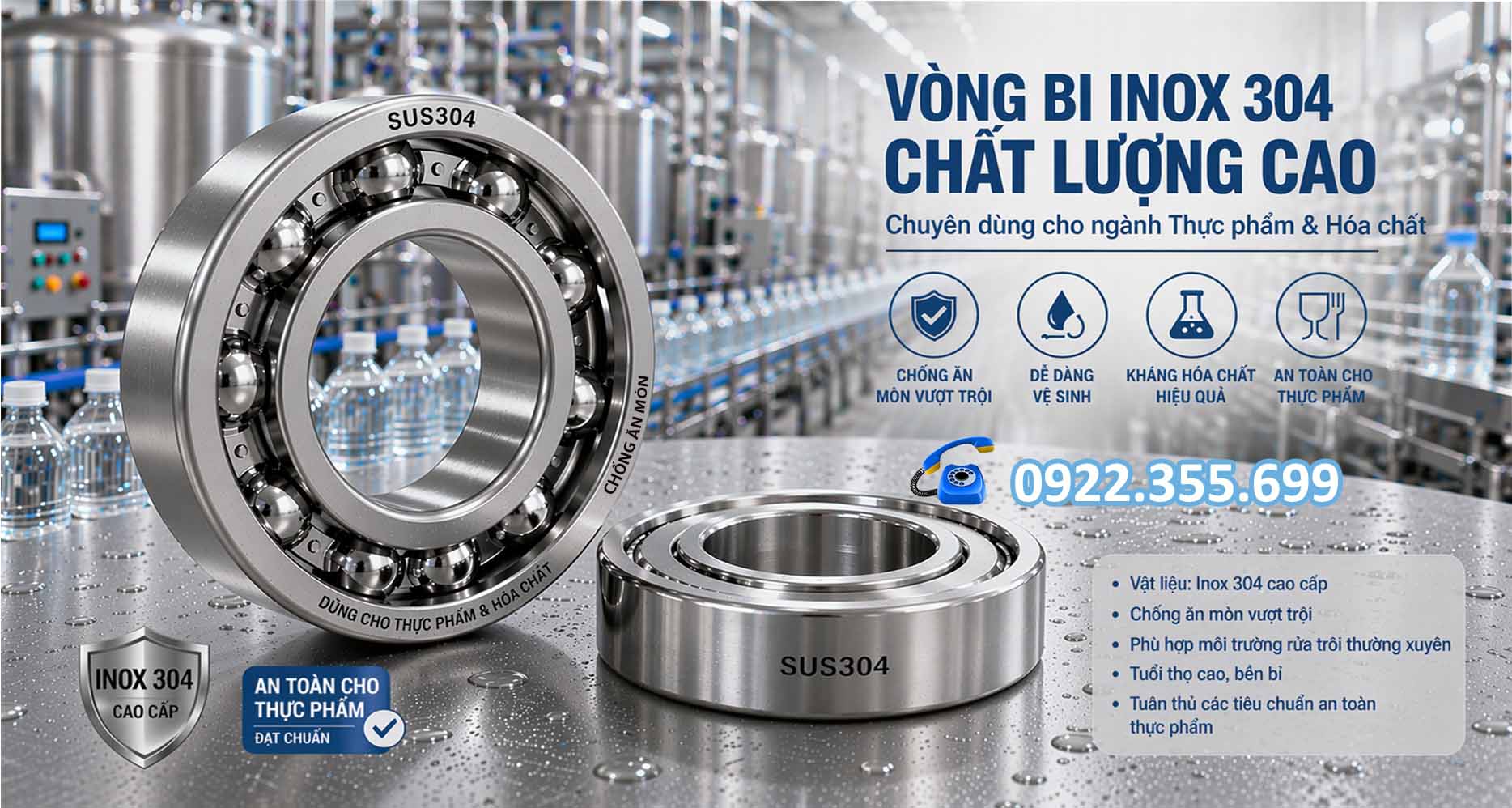 Vòng bi inox dùng cho thực phẩm và hoá chất – banner chinh1